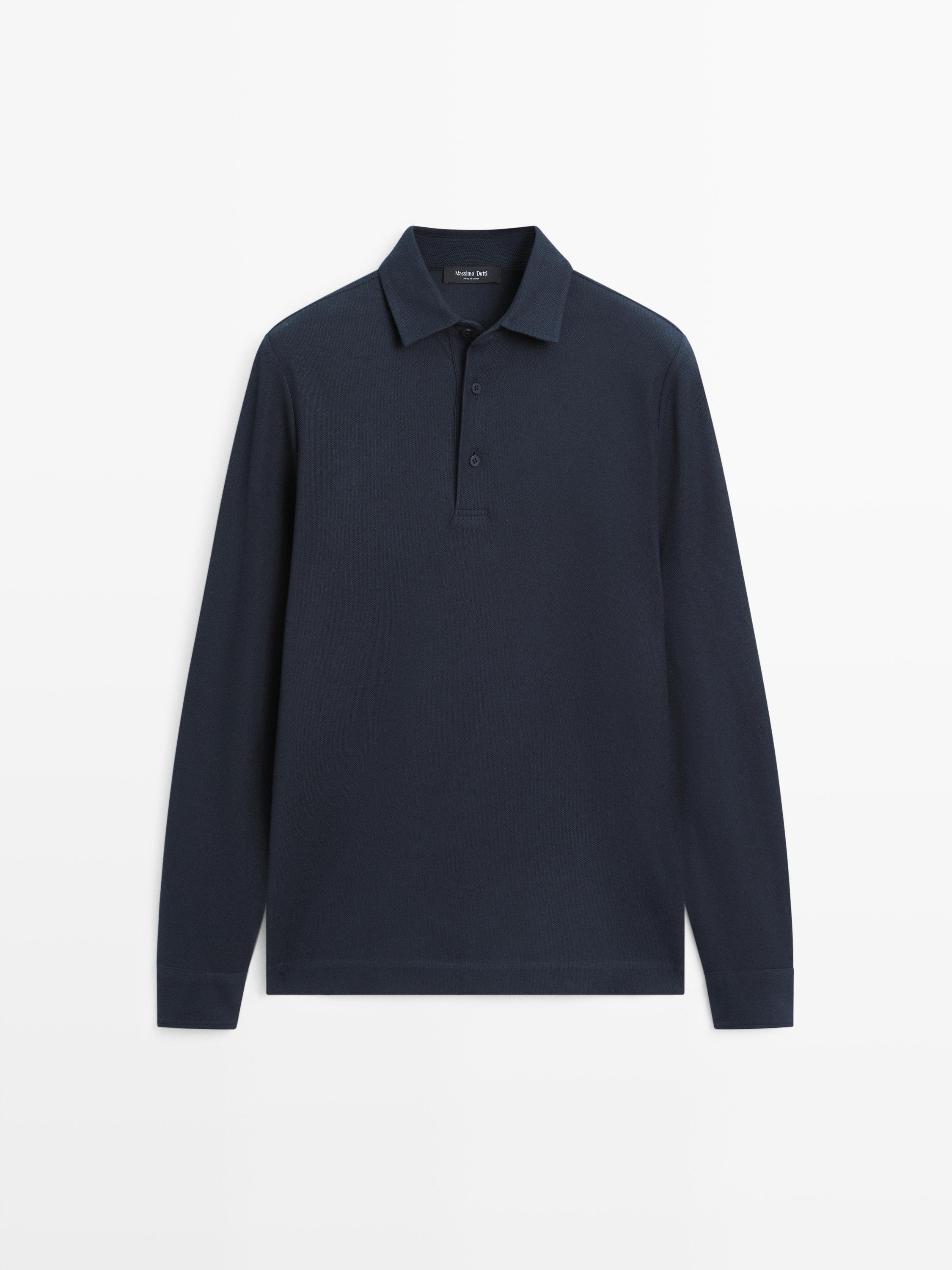 Textured piqué polo shirt with long sleeves